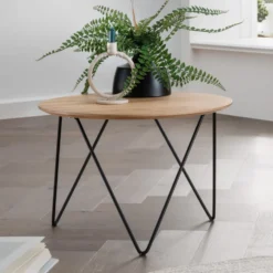 Couchtisch rund 60cm 'Lissabon' Wildeiche Stahl schwarz