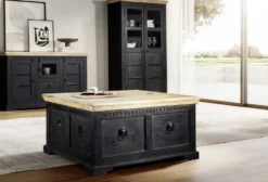 Couchtisch-Truhe 90x90cm 'Mumbai' Mango natur & schwarz