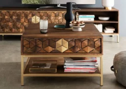 Couchtisch 74x74cm "Assuan" Mango & Metall goldfarbig WZ-0462