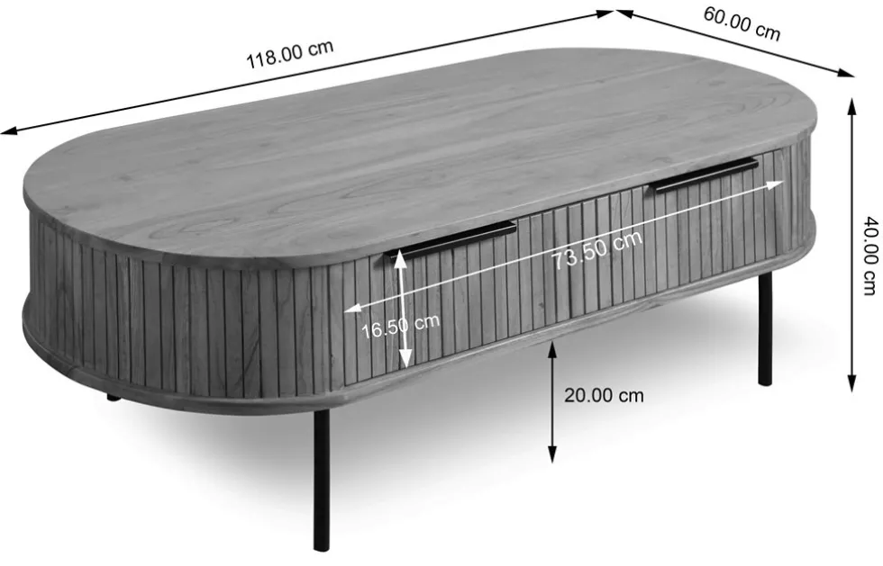 Couchtisch 118x60cm 'Atlantic' Akazie massiv