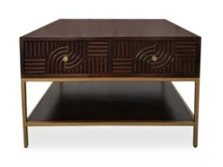 Couchtisch 70x70cm 'Marvello' Mango mahagoni & Metall goldfarbig
