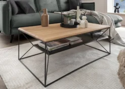 Couchtisch 110x60cm mit Ablage 'Lissabon' Wildeiche Stahl schwarz