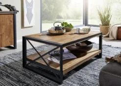 Couchtisch 110x70cm 'Montreux' Akazie & Metall schwarz