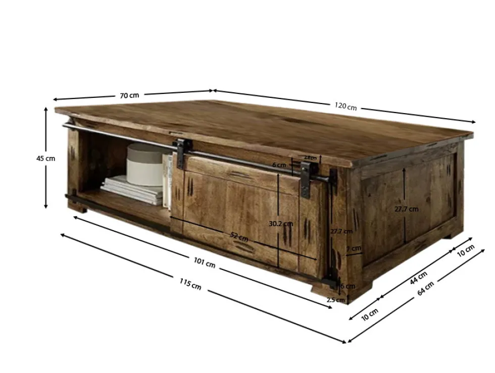 Couchtisch 120x70cm 'Railroad' Mango & Eisen