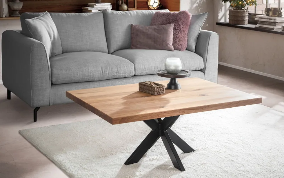 Couchtisch 110x75cm 'Robin V' Wildeiche & Metall schwarz