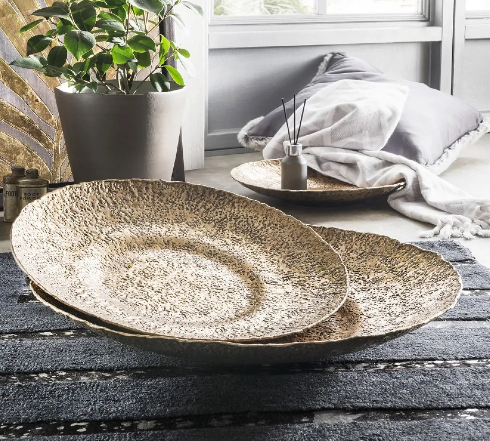 Dekoschale 50cm "Mandal" Aluminium antik-gold