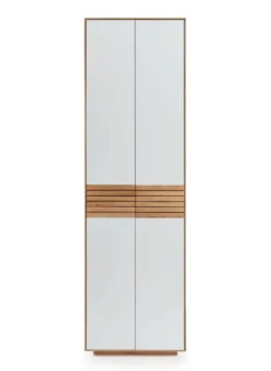 Dielenschrank 60x200cm "Trentino" Wildeiche & Glas weiß