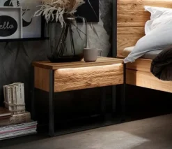Doppelbett inkl. Nachttische & Beleuchtung 'Boston' 180x200cm Wildeiche geölt