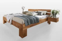 Doppelbett 'Meran' 180x200cm Wildeiche geölt Sitzhöhe 45cm