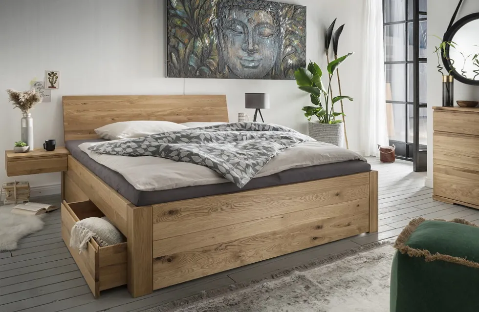 Doppelbett mit Schubkästen 'Cleveland I' 180x200cm Wildeiche geölt