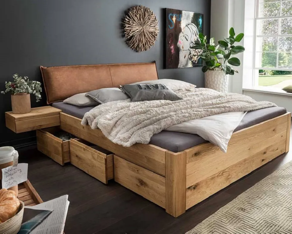 Doppelbett mit Schubkästen 'Cleveland II' 180x200cm Wildeiche geölt