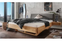 Doppelbett 'Mona VI' 200x200cm Cord grau & Wildeiche geölt