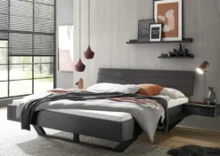Doppelbett 180x200cm 'Lunaris' Wildeiche massiv schwarz