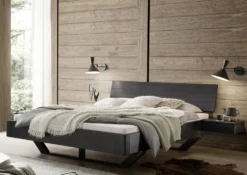 Doppelbett 180x200cm 'Lunaris' Wildeiche massiv schwarz
