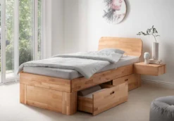 Einzelbett 'Grace' 90x200cm Holztöne & Füße & Kopfteile zur Auswahl Wildeiche geölt Holzkopfteil eckig Holzfuß 7x7cm