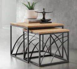 2er-Set Couchtisch 'Lissabon' Wildeiche Stahl schwarz