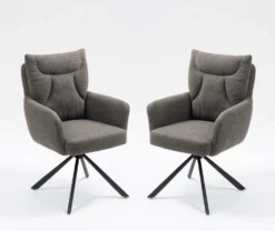 2er-Set Drehstuhl Esszimmerstuhl "Donald" Stoff braun & Metall schwarz