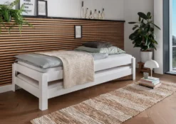 2er-Set Stapelbett 90x200cm 'Dubi' Buche massiv weiß lackiert