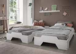 2er-Set Stapelbett 90x200cm 'Pisa' Buche massiv weiß lackiert