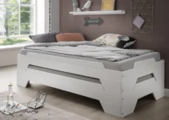 2er-Set Stapelbett 90x200cm 'Pisa' Buche massiv weiß lackiert