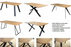 Esstisch "Konin" Wildeiche verschiedene Maße Gestelle Kanten 160x90 cm Rundrohr Runde Kante R80