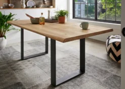 Esstisch "Merkur" 240x100cm Wildeiche massiv Gestell schwarz