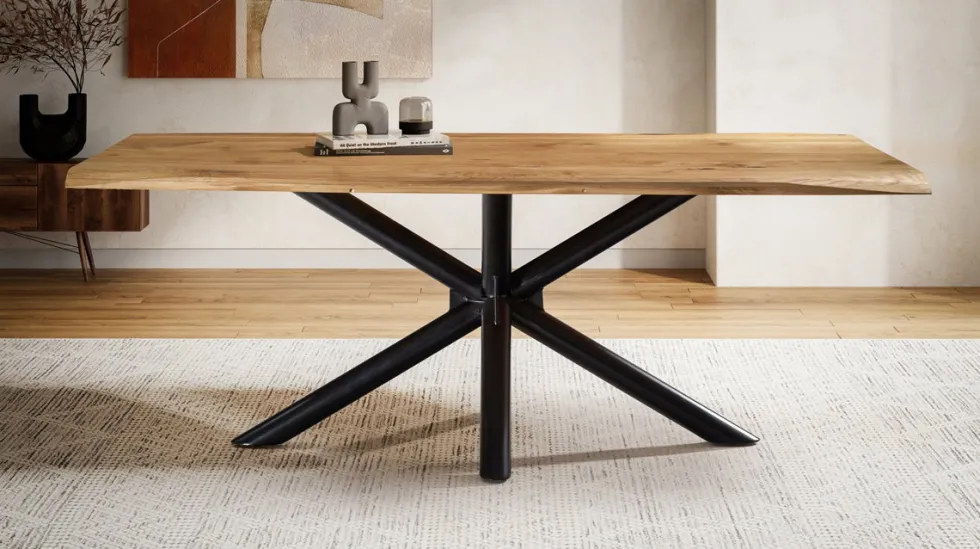 Esstisch mit gedrehter Kante 180x90cm 'Matrix' Wildeiche massiv