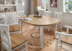 Esstisch rund 120cm ausziehbar "Jale" Kiefer & Eiche massiv WZ-0622