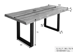Esstisch 200x100cm Platte 60mm "Clark I" Wildeiche massiv & Metall schwarz