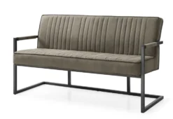 Esszimmerbank mit Armlehnen 160cm 'Odin' Bezug Taupe Gestell schwarz
