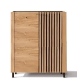 Highboard 140cm Wildeiche 'Amalfi' verschiedene Ausführungen ohne Glasplatte Metallgestell schwarz