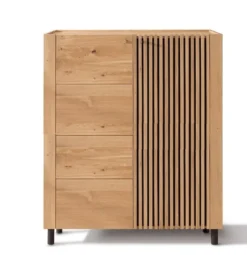 Highboard 140cm Wildeiche 'Amalfi' verschiedene Ausführungen ohne Glasplatte Metallgestell schwarz