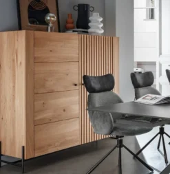 Highboard 140cm Wildeiche 'Amalfi' verschiedene Ausführungen ohne Glasplatte Metallgestell schwarz