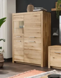 Highboard Glas links 118x141cm "Dover" Wildeiche geölt WZ-0169