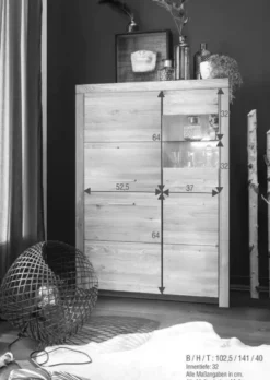 Highboard Glas rechts 118x141cm "Dover" Wildeiche geölt WZ-0169