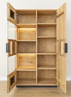 Highboard inkl.Beleuchtung 83x147cm 'Triest' Wildeiche massiv Glas