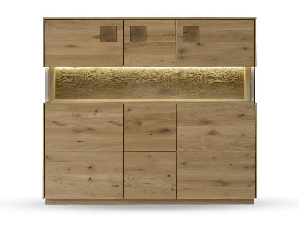 Highboard inkl.Beleuchtung 165x145cm 'Monza' Wildeiche geölt
