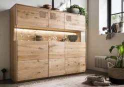 Highboard inkl.Beleuchtung 165x145cm 'Monza' Wildeiche geölt
