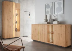 Highboard inkl. Beleuchtung 92x130cm 'Sienna' Wildeiche geölt