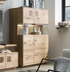 Highboard m.Glastüren 103x145cm 'Monza' Wildeiche geölt