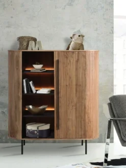 Highboard mit Beleuchtung 118cm 'Atlantic' Akazie massiv