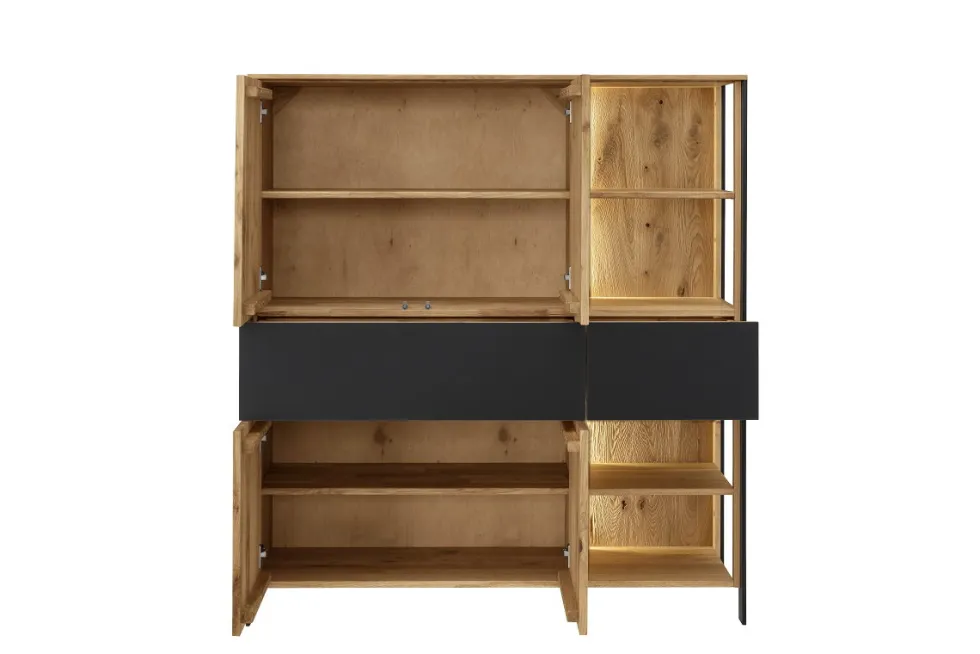 Highboard mit Beleuchtung 128x143cm 'Boston ' Wildeiche geölt & Glas anthrazit