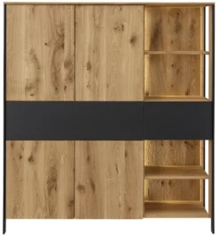 Highboard mit Beleuchtung 128x143cm 'Boston ' Wildeiche geölt & Glas anthrazit