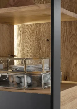 Highboard mit Beleuchtung 128x143cm 'Boston ' Wildeiche geölt & Glas anthrazit