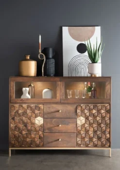 Highboard 146x115cm "Assuan" Mango & Metall goldfarbig WZ-0462