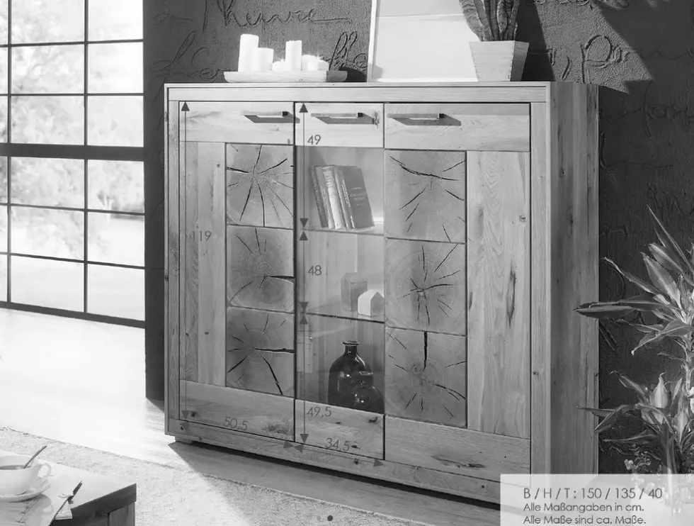 Highboard 150x135cm 'Danzig' Kernbuche geölt