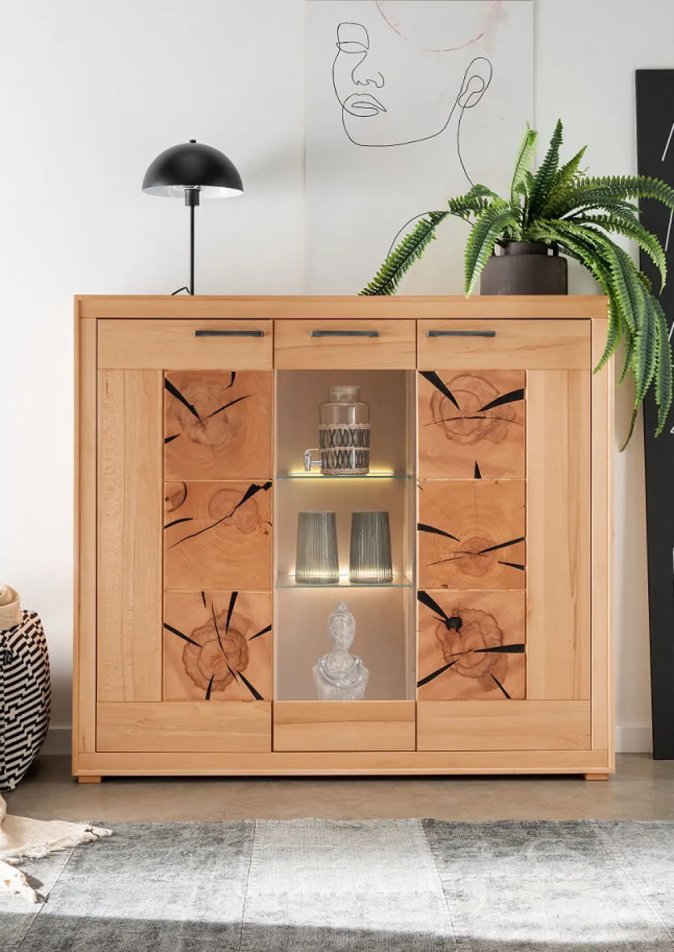 Highboard 150x135cm 'Danzig' Kernbuche geölt