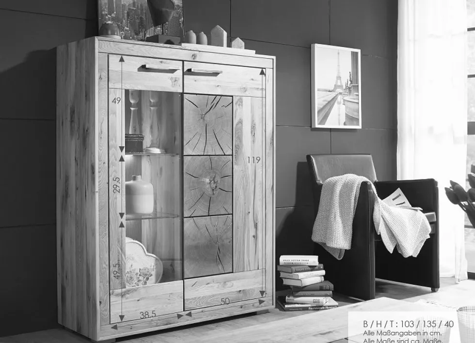 Highboard 103x135cm 'Danzig' Wildeiche geölt