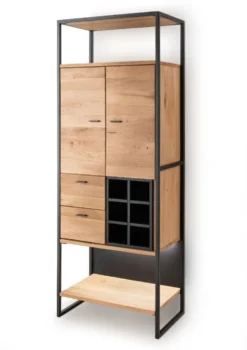 Highboard 64x173cm "Glasgow" Wildeiche & Metall schwarz Weinfach