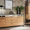 Highboard 64x173cm "Glasgow" Wildeiche & Metall schwarz offene Fächer